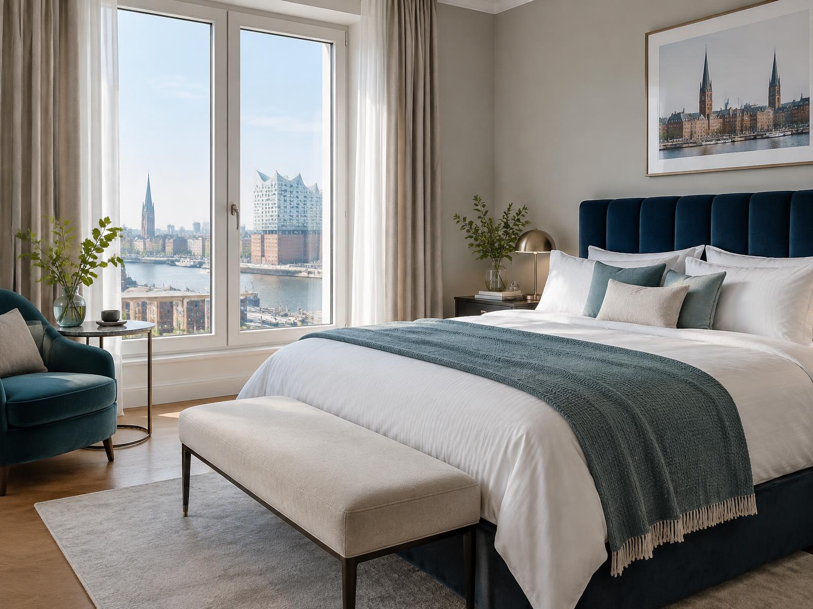 Hochwertig vorbereitetes Schlafzimmer einer modernen Ferienwohnung