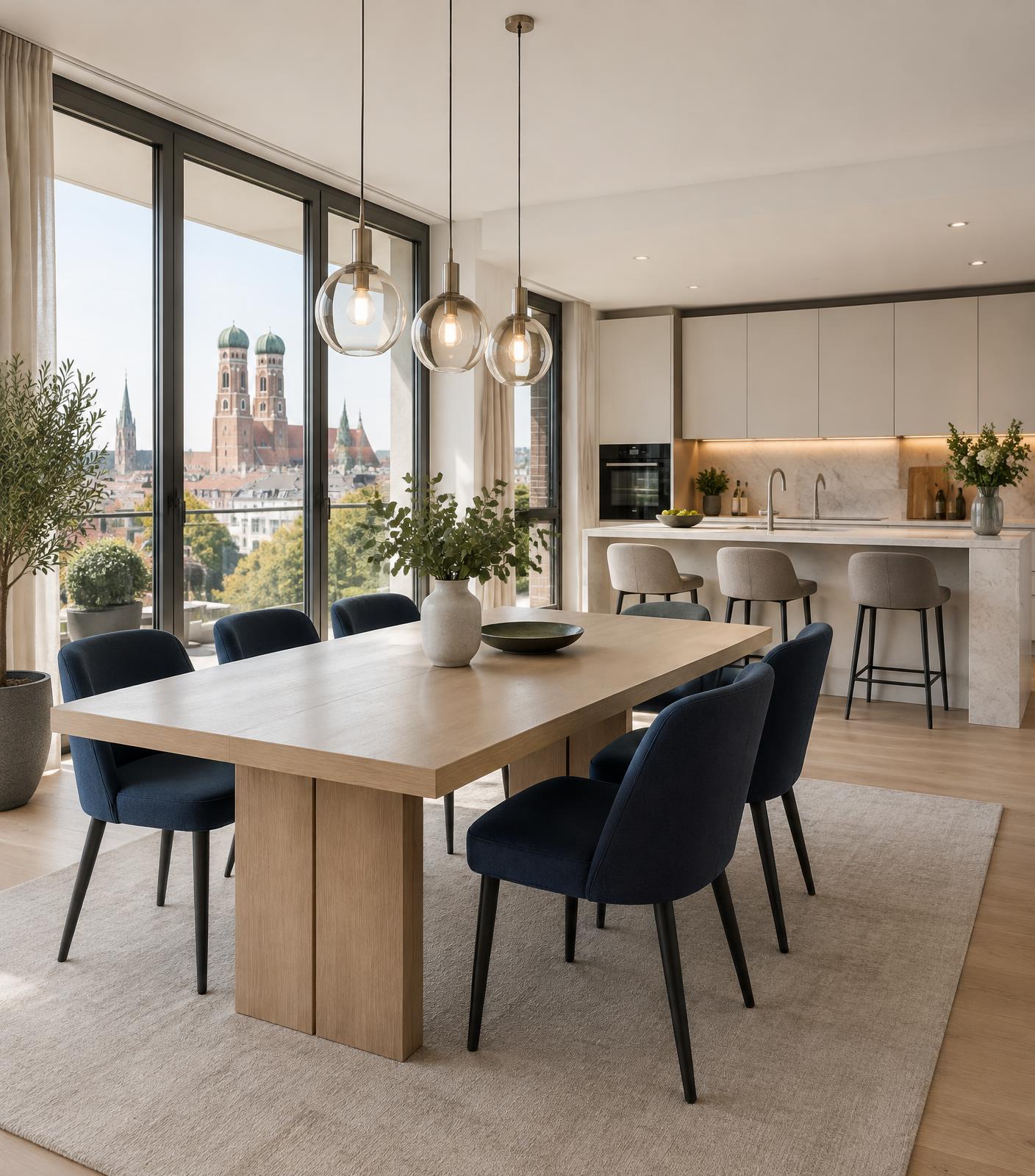 Modern vorbereiteter Essbereich einer hochwertigen Ferienwohnung